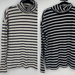 J.Crew Black and White Striped Long Sleeve Turtleneck Cotton Shirts - Set of 2